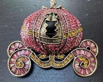 Vintage Iridescent Pink Carriage Fairy Pumpkin Ride Crystals Rhinestone Brooch Pin B90 FREE SHIPPING