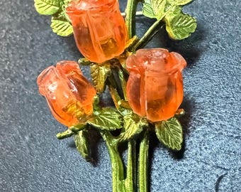 Vintage Coral Rolled Rose Resin Brooch Pin B34 FREE SHIPPING