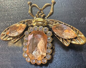 Vintage Terracotta Bee Gold Tone Crystals Rhinestone Brooch Pin B63 FREE SHIPPING