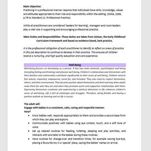 Job Descriptions- linked to and based on the Themes Aistear, the Early Childhood Curriculum Framework