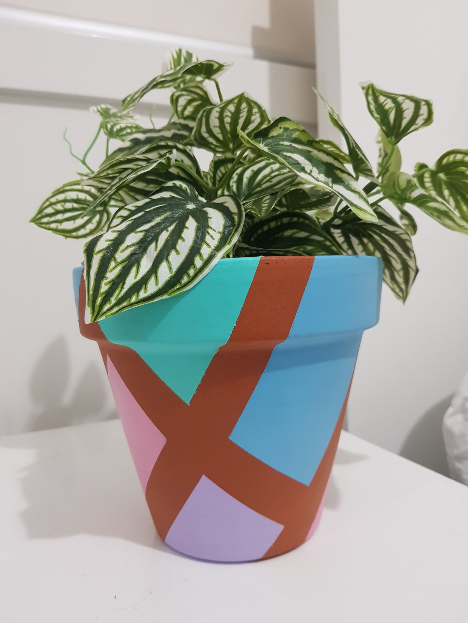 Painted Plant Pot Geometric 17cm Hand Painted | Etsy
