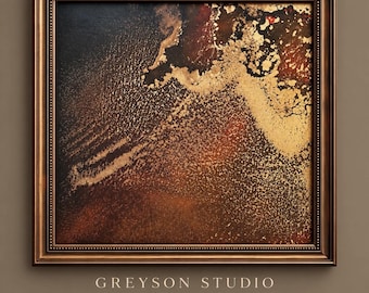THE LAST HEAT — Original Abstract Painting, Framed 12×12 Alcohol Ink & Metallic Gold Art, Signed One-of-a-Kind Artwork