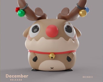 Reindii Grumpii • Christmas Figure • Chibi • Cute • Art Toy • Display Piece • Grumpii Art Toy