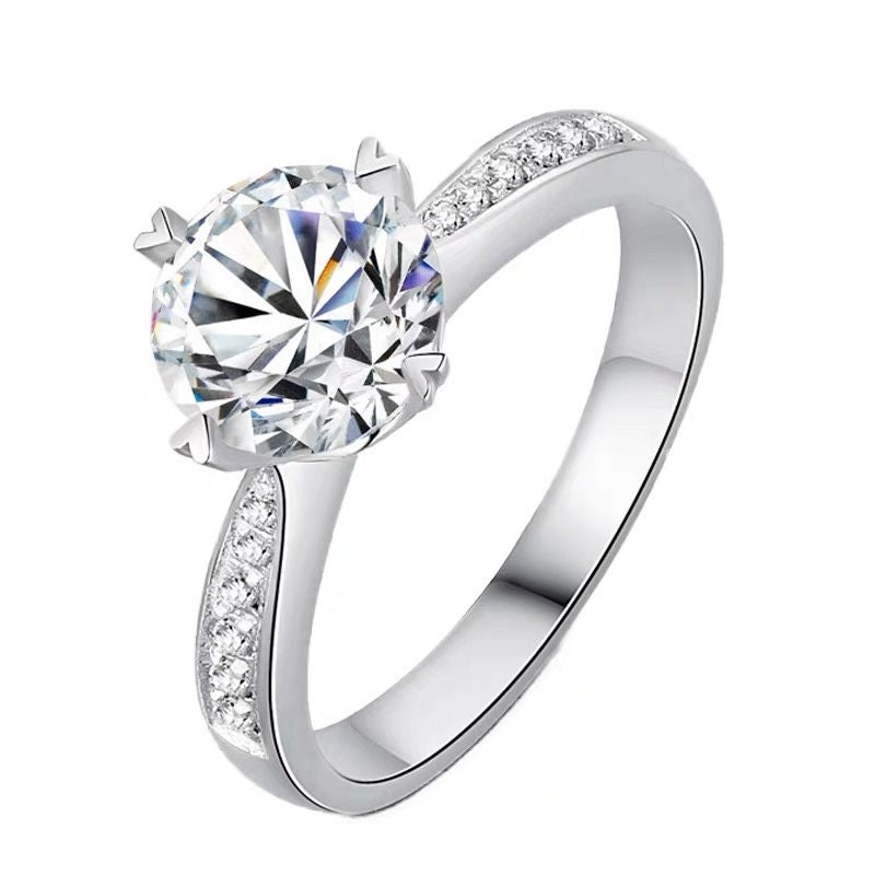 YL 1 Karat Moissanite Verlobungsring - 925er Sterlingsilber Rundschliff D-Farbe