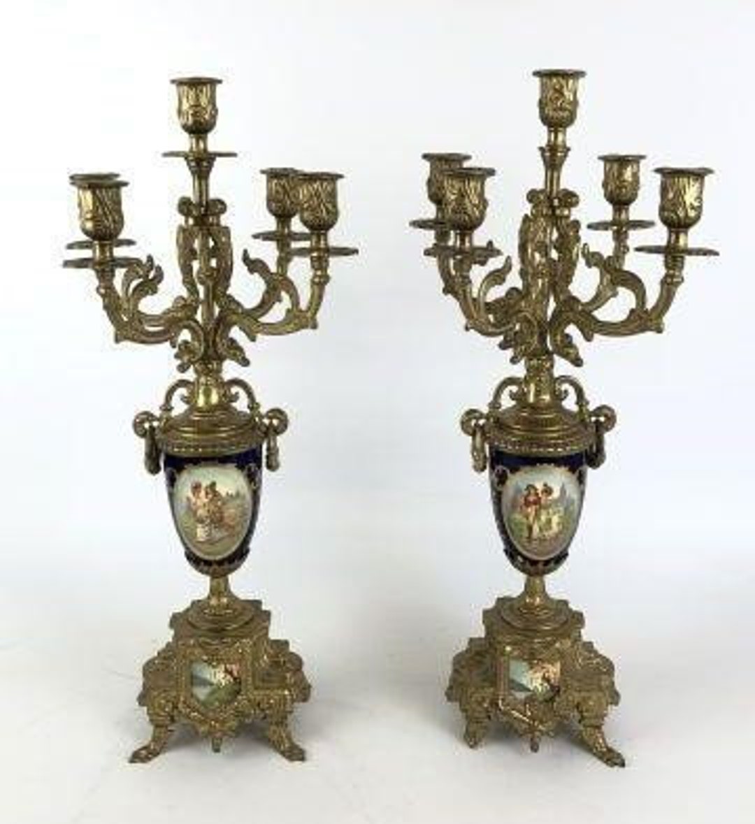 Italian Brass and Porcelain Brevettato Five Arm Candelabra Etsy