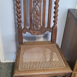 Antique Barley Twist Jacobean Dining Chairs With Cane Seats