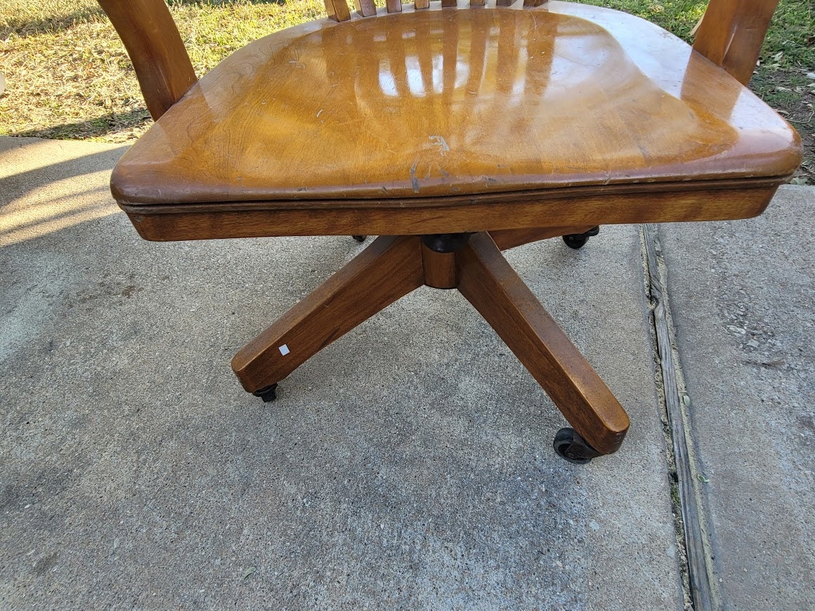 Antique Bankers Chair Swivel on Casters Etsy