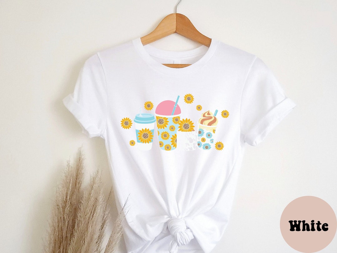 Cute Sunflower Coffee Drinks Shirt Yellow Flower Shirt Etsy