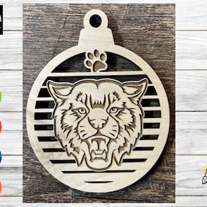 Wildcat Christmas Ornament digital print / cut file for CNC, Cricut, Silhouette, Glowforge Laser machines (.dxf  .png  .svg)