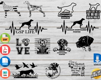 German Shorthaired Pointer GSP package of 64 SVG print or cut files for CNC, Cricut, Silhouette or Glowforge, Laser machines