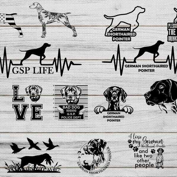 German Shorthaired Pointer GSP package of 64 SVG print or cut files for CNC, Cricut, Silhouette or Glowforge, Laser machines