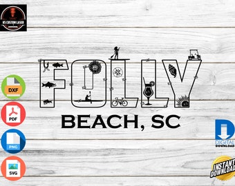Folly Beach South Carolina SC impression numérique / fichier de coupe, Cricut, Silhouette, Machine laser (.dxf .png .svg)