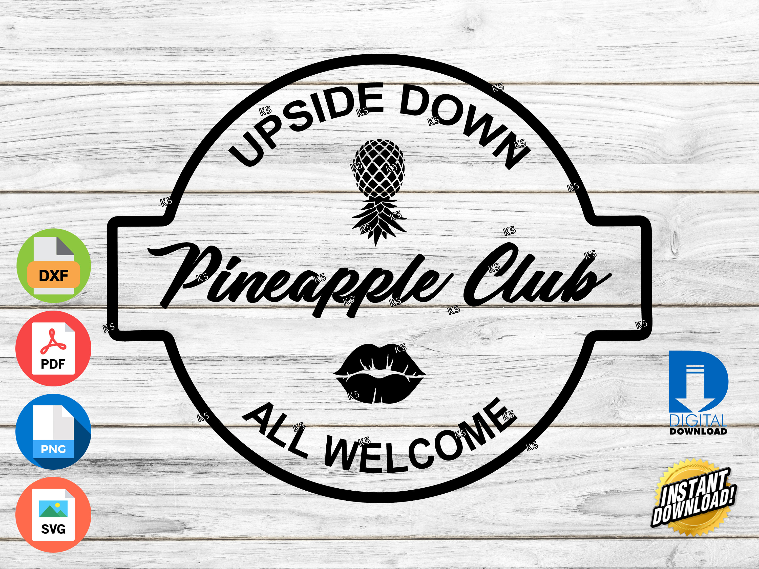 Upside Down Swinger Pineapple Club Digital Print / Cut File CNC, Cricut