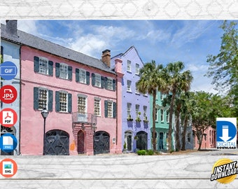 Rainbow Row Charleston SC Watercolor Print (Digital Download)