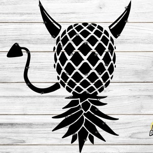 Upside Down Swinger Pineapple Devil Horns and Tail digital print cut CNC Cricut, Silhouette, Glowforge,  Laser machine (.dxf  .png  .svg)