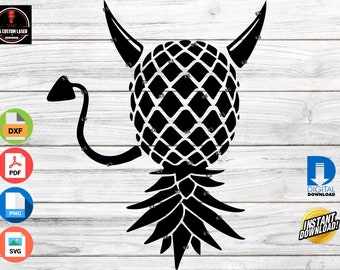 Upside Down Swinger Pineapple Devil Horns and Tail digital print cut CNC Cricut, Silhouette, Glowforge,  Laser machine (.dxf  .png  .svg)