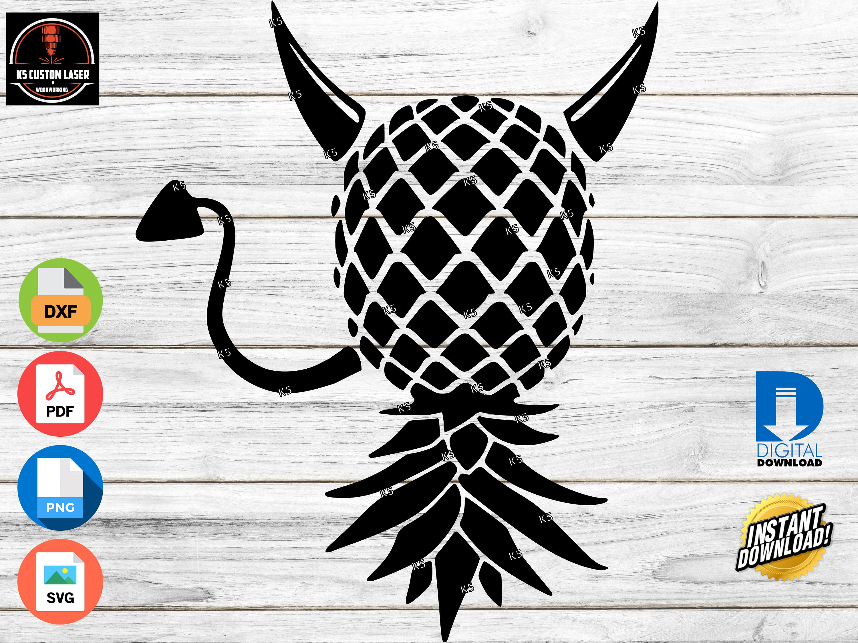 Upside Down Swinger Pineapple Devil Horns and Tail Digital Etsy