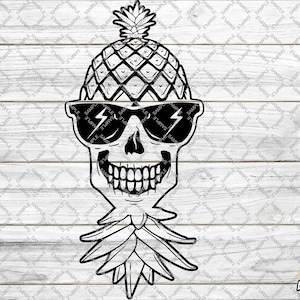 Upside Down Swinger Pineapple Skeleton Skull with Sunglasses digital print and cut files for CNC, Cricut, Silhouette, Glowforge, Laser