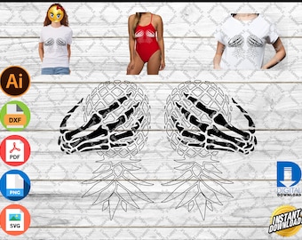Upside Down Pineapple Skeleton Hands SVG, CNC Laser Cut File (Digital Download)