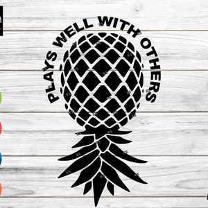 Upside Down Swinger Pineapple - Plays Well with Others digital print cut file CNC, Cricut, Silhouette, Laser machine (.dxf  .pdf .png  .svg)