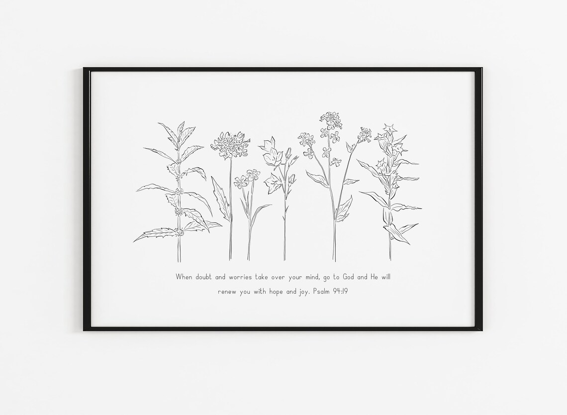 Psalm 9419 Wild Flowers Christian Bible Verse Line Art Wall Etsy
