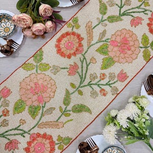 Floral Beaded Table Runner – Handmade Holiday Decor, 14x36