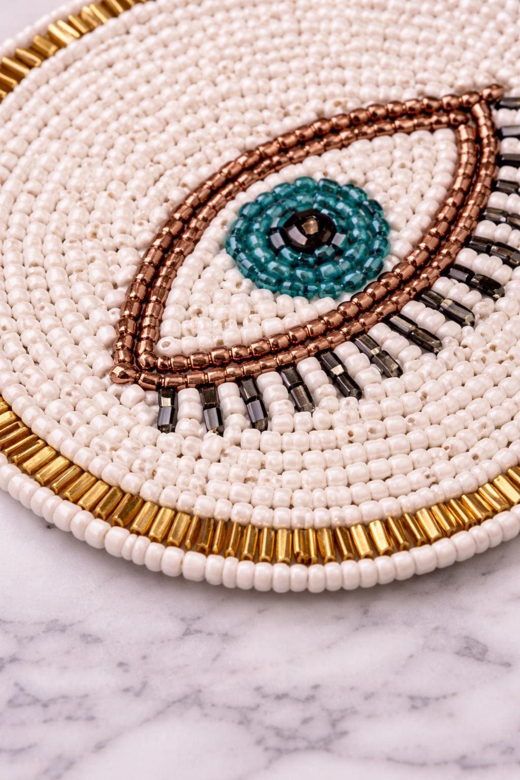 Handmade Beaded Evil Eye Coasters (4 Inch) – Boho White, Turquoise ...