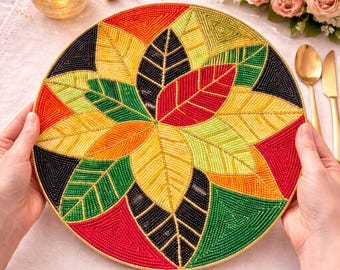 Handgemaakte ronde placemat met veelkleurige kralen, luxe, tafeldecor voor bruiloft, 14-inch plaatmat voor oplader