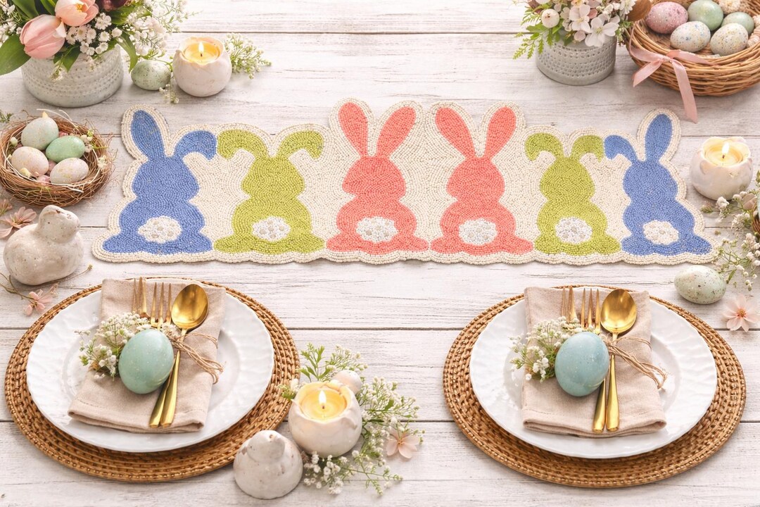 Runner Rabbit Breaed Beaded Rabbit Table Runner | Handmade Easter Spring Decor - Etsy