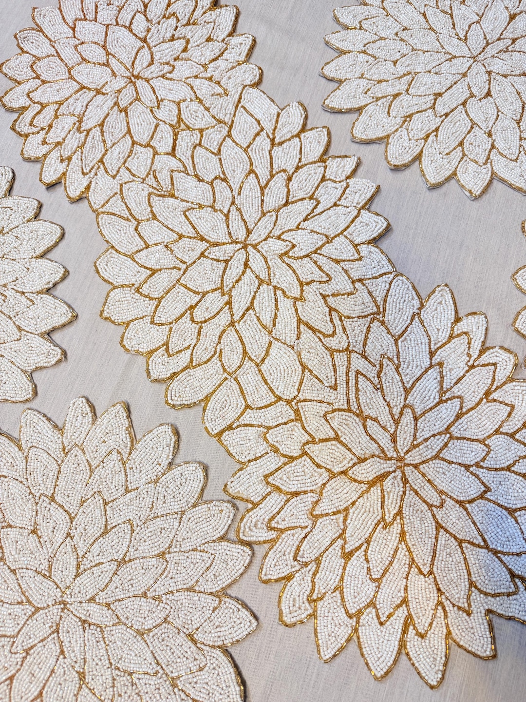 Handmade White, Gold Beaded Table Runner, 13X36 Inch Wedding, Luxury ...