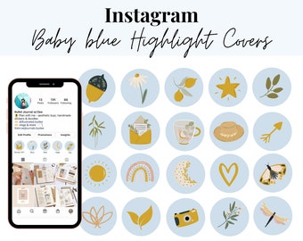 Baby Blue Instagram Highlight Covers: Lifestyle Icons (Instant Download)