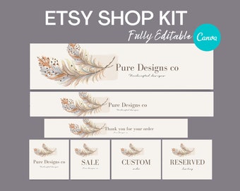 Kit de branding para loja Feather Etsy: modelos editáveis do Canva (download instantâneo)