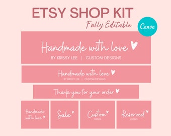 Plantilla de banner rosa para tienda Etsy: Kit de marca editable (Canva)