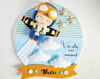 Frame, personalized wall decoration The boy and the hang glider theme for baby's room for a very soft and original decoration.