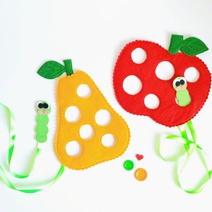 Jeu de laçage Pomme, poire et ver , pour développer la motricité fine de l'enfant Jouet d'éveil Cadeau Enfant