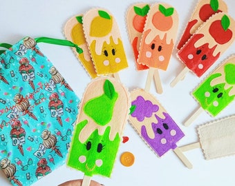 Memory game in felt and for children - Popsicles theme