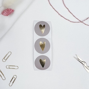 Aufkleber Sticker Herz Warm Grey Goldfolie