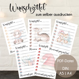 Wunschzettel personalisiert, PDF, Self Print, A4 oder A5, zum Ausfüllen, Wunschliste, Weihnachten, Digital, Wunschkarte, Adventszeit