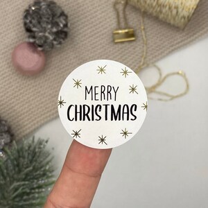 Sticker "Merry Christmas" Aufkleber Geschenk Weihnachten Goldfolie Sterne Schneeflocken