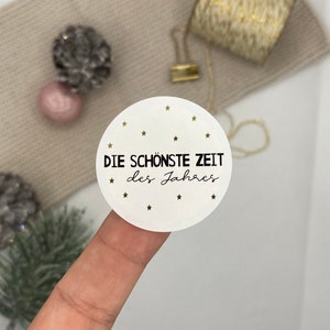 Sticker "Die schönste Zeit des Jahres" Aufkleber Geschenk Weihnachten Goldfolie Sterne