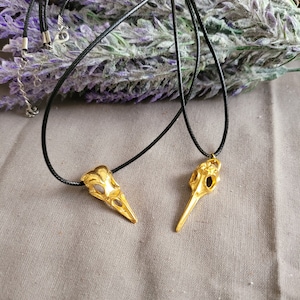 Gold Raven Skull Plague Necklace