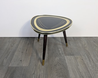 Flower stool kidney table glass top side table round tripod black gold mid century design 50s 50s 60s 60s vintage vtg rockabilly