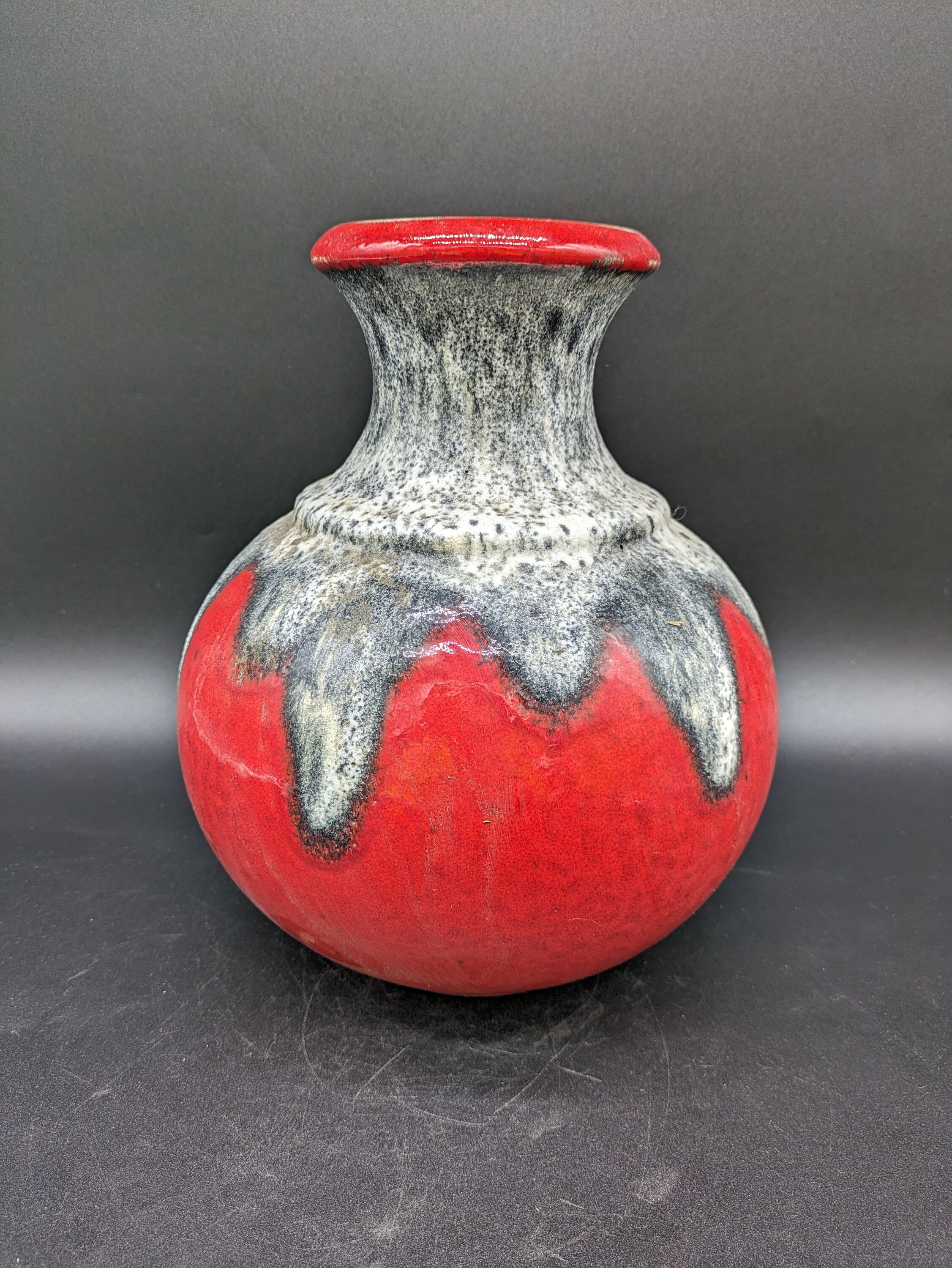 BAY 66-25 花瓶 セラミック レッド グレー 西ドイツ陶器デザイン 60