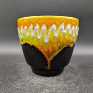 BAY planter/cachepot, ceramic, yellow, orange, white, black, fat lava, West German pottery design, 70s vintage