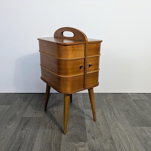 Pudełko na przybory do szycia, pudełko na przybory do szycia, zawiasy, duński design z połowy wieku, lata 50., lata 50., lata 60., lata 60., vintage vtg #3