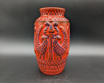 Gräflich Ortenburg 632 Vase Fat Lava Ceramic Red Black West German 