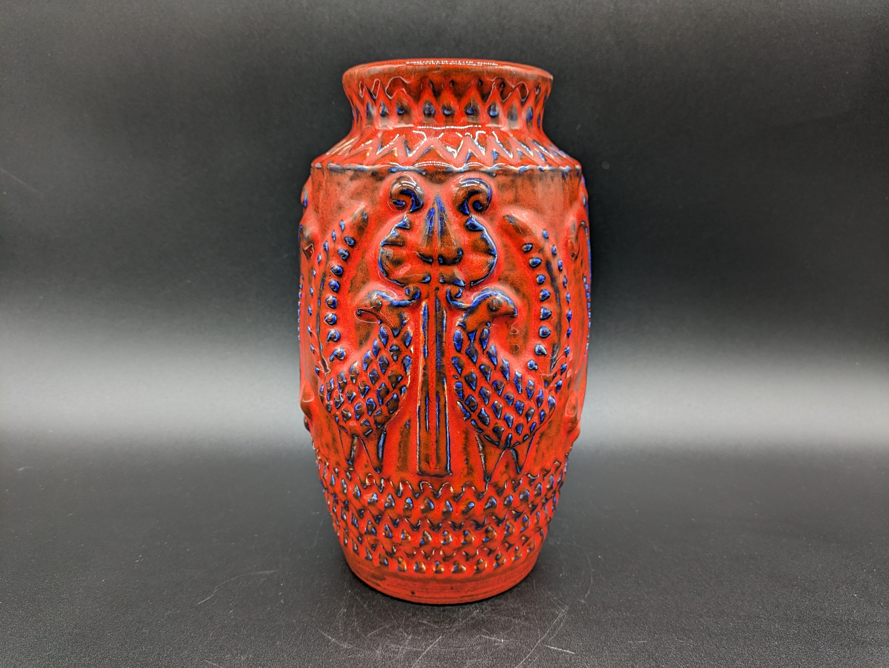 Bay 960-25 Vase Ceramic Red Blue Ceramics West German Bay 960-25 Vase Ceramic Red Blue Ceramics West German