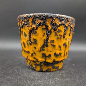 Fohr Blumentopf Übertopf planter Cachepot Keramik ceramic orange schwarz fat lava west german pottery design 70s 70er vintage vtg wgp