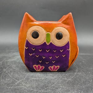 Money box money bank owl imitation leather design 60s 60s 70s 70s vintage #2