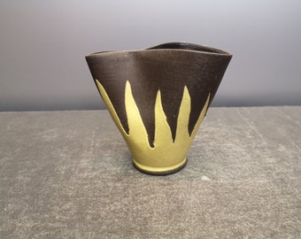 HK von der Trenck Vase Keramik ceramic yellow black west german pottery fat lava design 70s 70s vintage wgp Kellinghusen